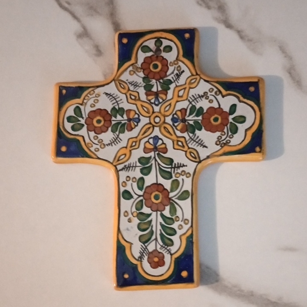 Floral Ceramic Cross Wall Art